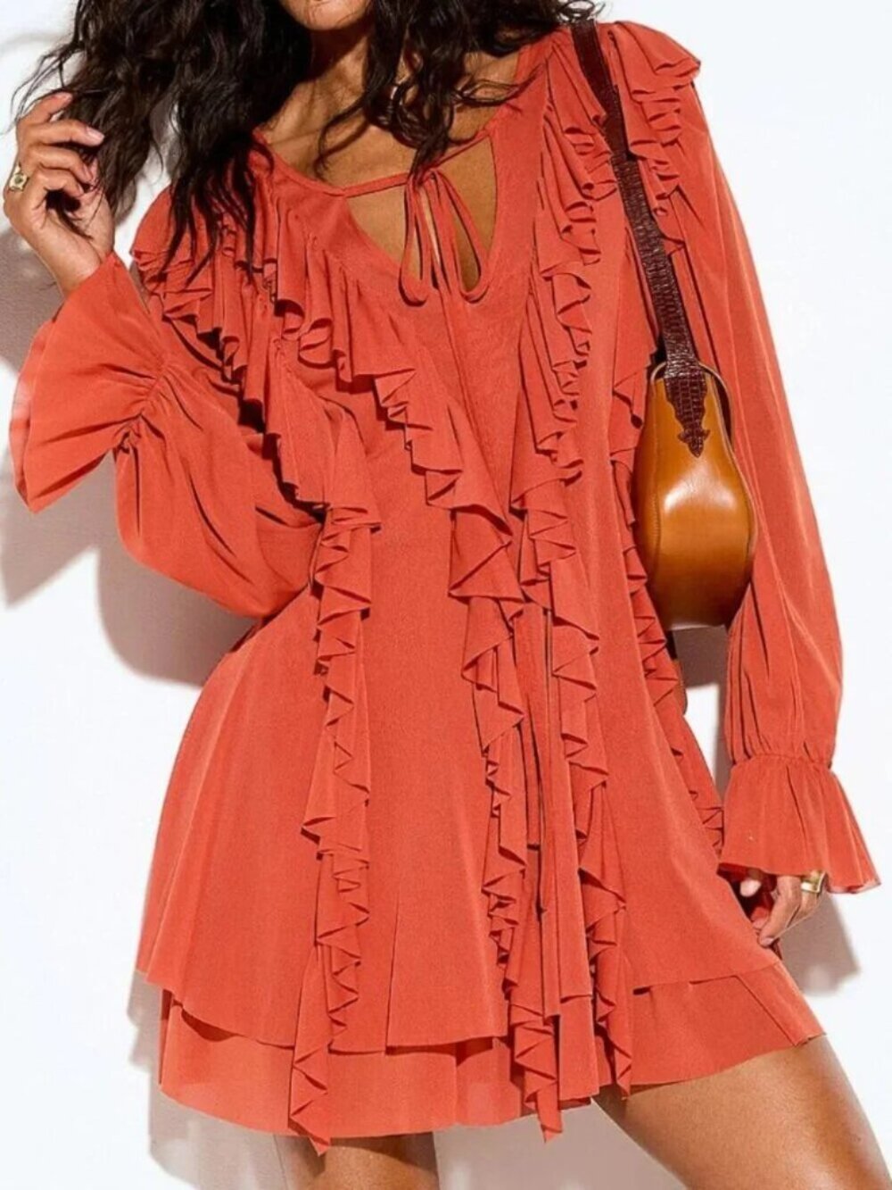 NWT Micromesh V-neck ruffles minidress